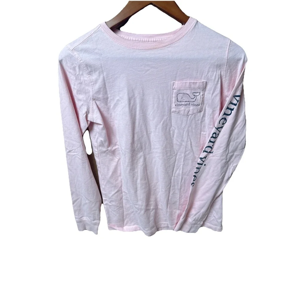 Vineyard Vines Long Sleeve Vintage Whale Print Top XXS Flamingo Pink Distressed - Picture 2 of 7